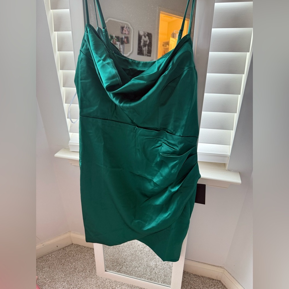 Lulus Elegant Cowl Neck Green Satin Dress
